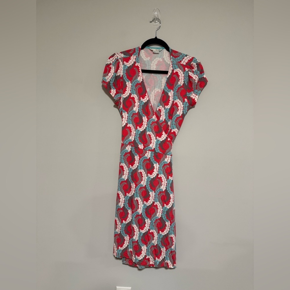 Boden Marie Leaf Print Midi Wrap Dress Size 10 Preppy Spring Classic Resort